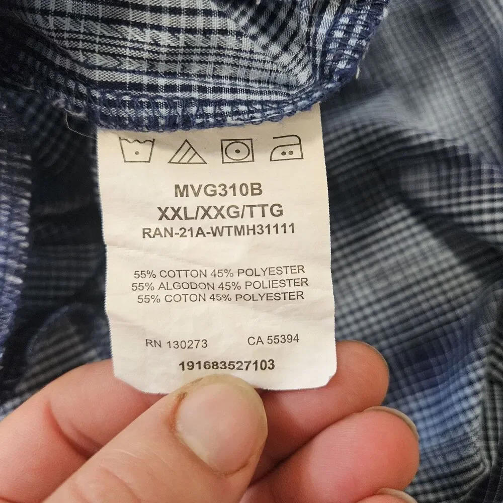 Wrangler Western Pearl Snap Blue Plaid Button Up Shirt Men's Medium Retro